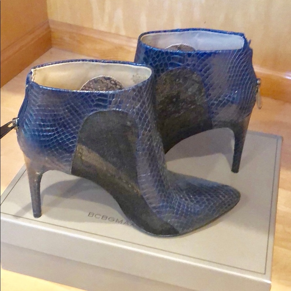 Cleo Snake-Embossed Leather Bootie, Dark Ink 8.5